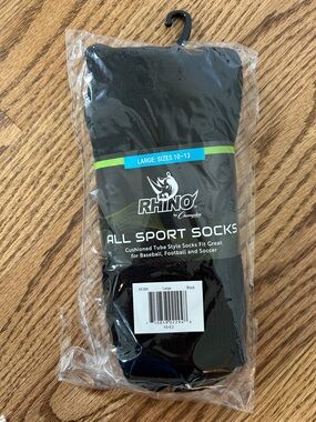 Rhino by Champion All Sport Men's Crew Socks - Black (Large)
